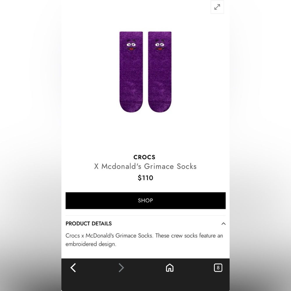 CROCS x McDonalds Grimace Socks - Picture 2 of 4